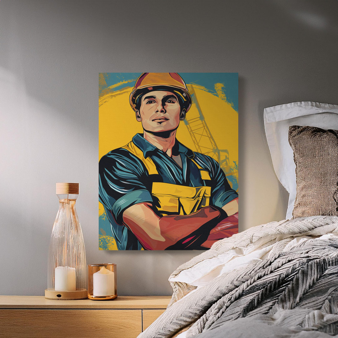 Construction Worker Canvas Wall Art, Gallery Wrapped Matte Print, Ready to Hang, Archival Quality, Modern Industrial Decor
