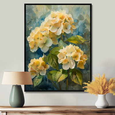 Jaune et vert, délicates pétales d'hortensia - impression d'art mural hortensia