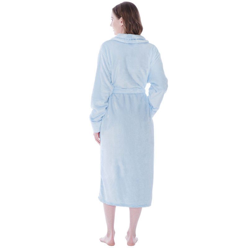 Peignoir mi-mollet en molleton avec poches, TG, Bleu clair