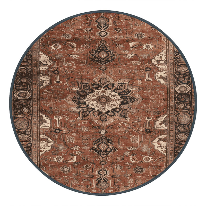 Tapis brun lavable à la machine, Rond 3 pi