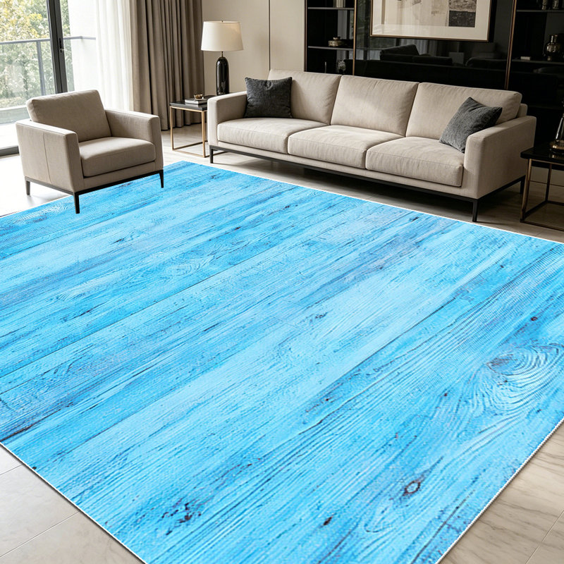 1PC distressed bright blue wood grain area rugs for Living Room, Soft and Comfortable, Suitable for all seasons, easy-to-maintain, machine washable Indoor floor mat, Under Table Farmhouse suitable for dining room, bedroom, kitchen, entryway, home