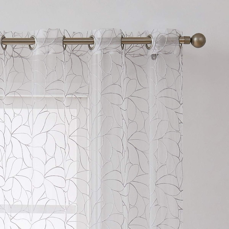 Chic Boho Sheer Embroidered Curtains With Beautiful Embroidery, White, 54" W x 63" L