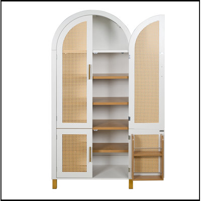 Armoire arquée avec portes en rotin et tablettes réglables