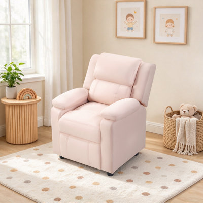Fauteuil pour enfant contemporain inclinable manuel rembourré de 60,5 cm de large avec accoudoirs rembourrés et repose-pieds extensible