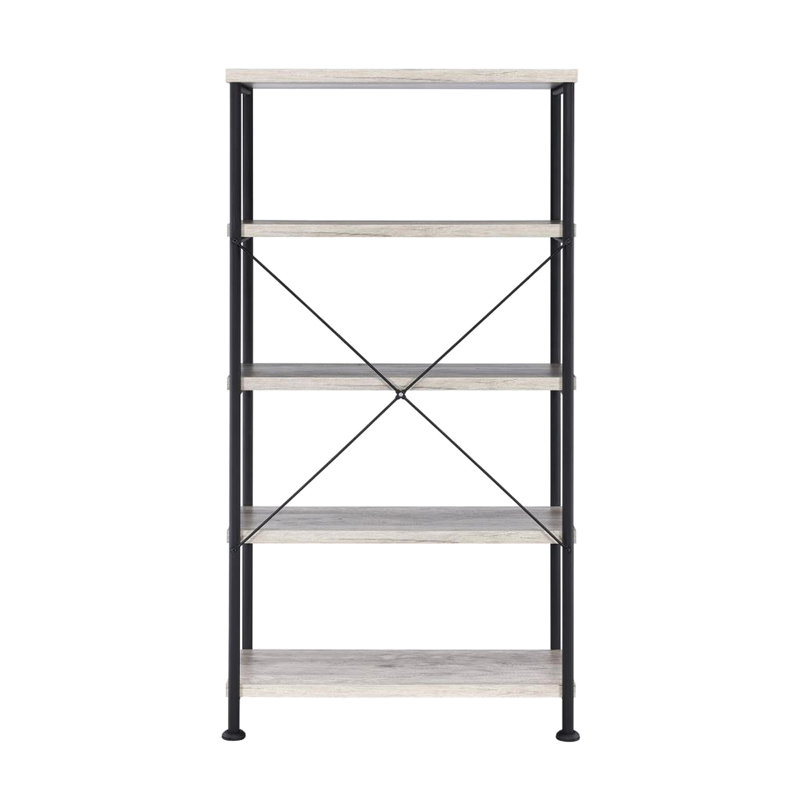 Bibliothèque à 4 tablettes avec bois de grève gris et finition noire