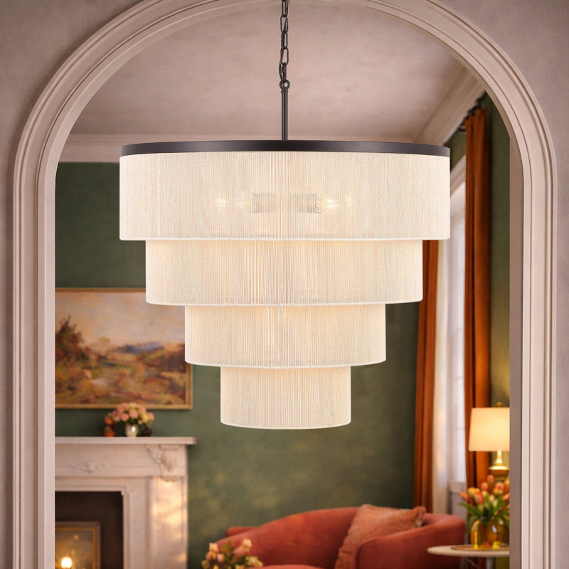 26" 5-Light Tiered Rope Drum Chandelier, Bronze