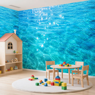Murale auto-adhésive moderne pour la chambre à coucher avec impression d'eau de piscine L 100 po x l 144 po Peel and Stick