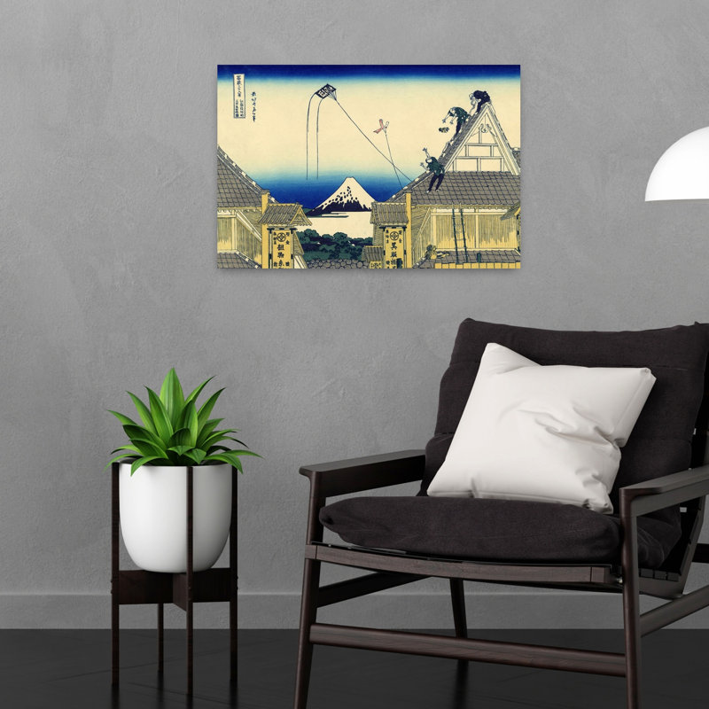 A Sketch Of The Mitsui Shop In Suruga Street In Edo, C.1830 Abstract Contemporary Landscape Mountain Wall Art Print by Hokusai - Wrapped Canvas Print