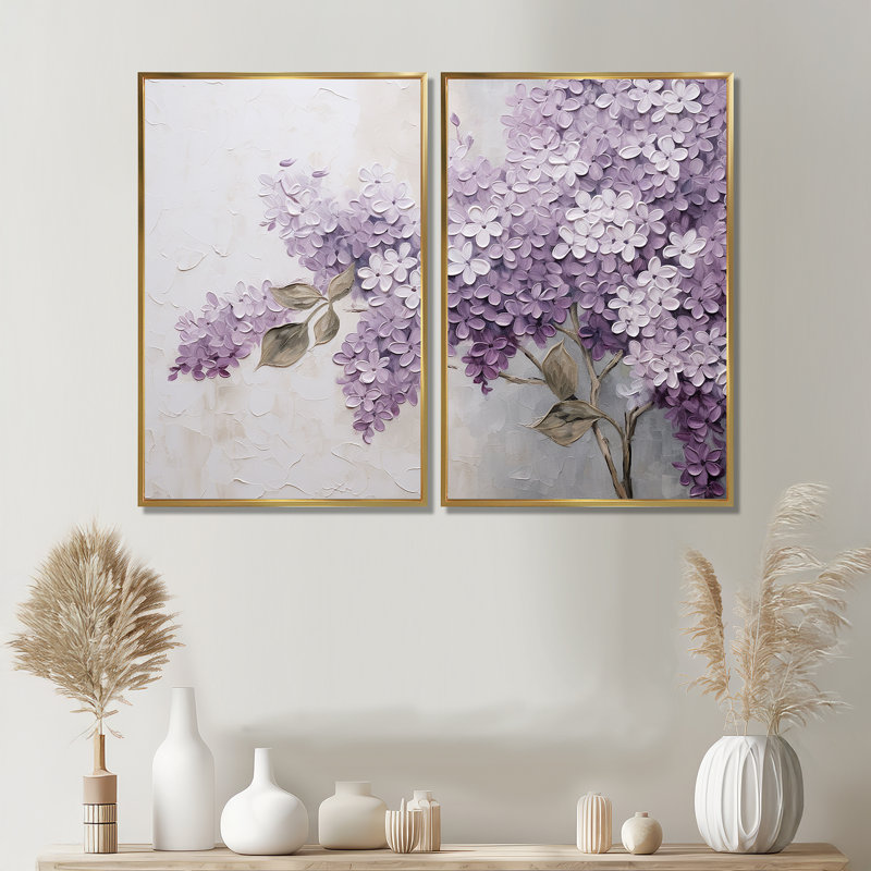 Magnifique paysage de rêve lilas - décoration murale traditionnelle, Impression encadrée flottante sans passe-partout, Gold