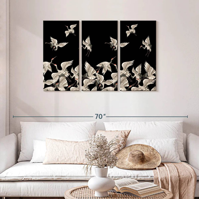 Japanese White Cranes, 28" H x 45" W