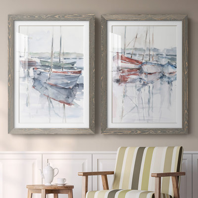 " Watercolor Harbor Study I " 2 Piece Art Watercolor Painting