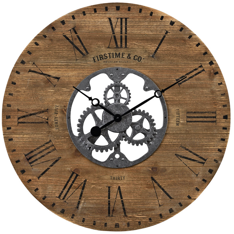 Oversized White Shiplap Gears Wall Clock with Galvanized Center