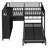 Queen Over Twin Bunk Bed With Built-In Wardrobe, Metal Bunk Bed With Trundle, Foldable Desk, Ladders, Noise-Reduced Design, Black-1151680302
