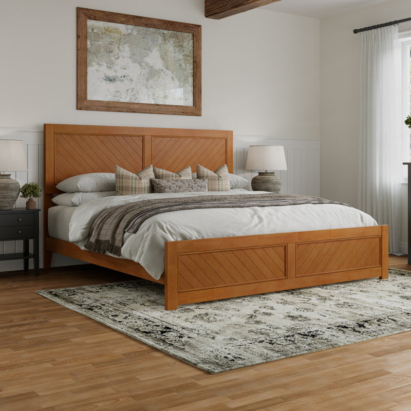 Lit plateforme en bois massif Jeinny, Caramel clair, King