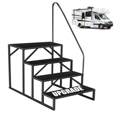 4-Step RV Stairs With Handrail - Heavy Duty 660lb Capacity, Anti-Slip, For 5th Wheel, Camper, Hot Tub
