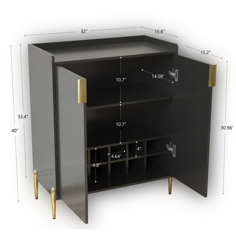 2 Doors Home Wine Bar Cabinet With Wine Rack & Adjustable Storage Shelf, Modern Sideboard With Soft-closing Hinge