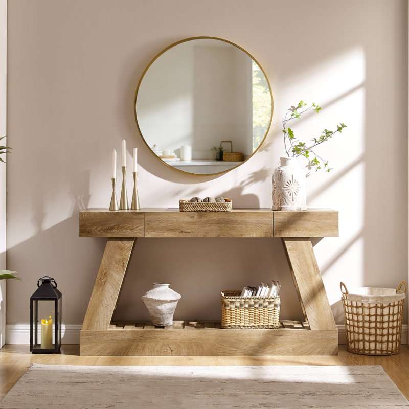 60" Farmhouse Entryway Table With Drawer, Wooden Hallway Foyer Table With Heavy Duty Base, Sofa Table For Living Room