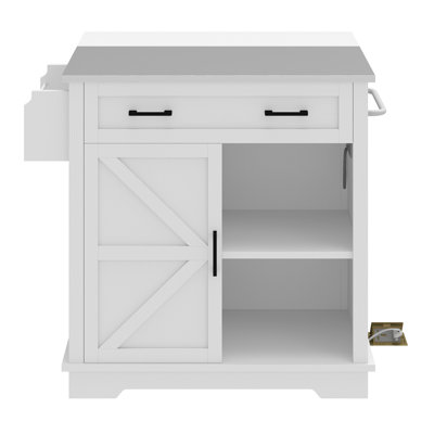 Portable Stainless Steel Top Kitchen Island Kitchen Cart with Drop Leaf and Power Outlet by August Grove