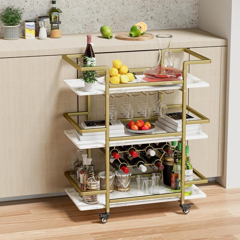 Zoela Metal Golden Bar Cart, 35''x32''x15'', Gold
