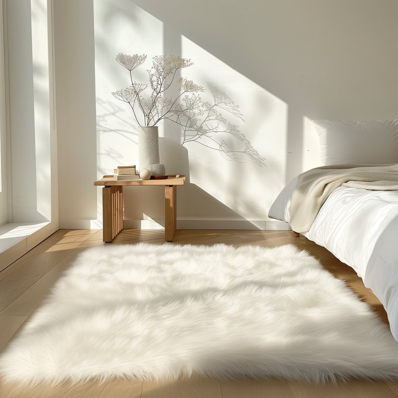 Tapis blanc à poils longs Haja Fluffy, Rectangle 4 pi x 6 pi
