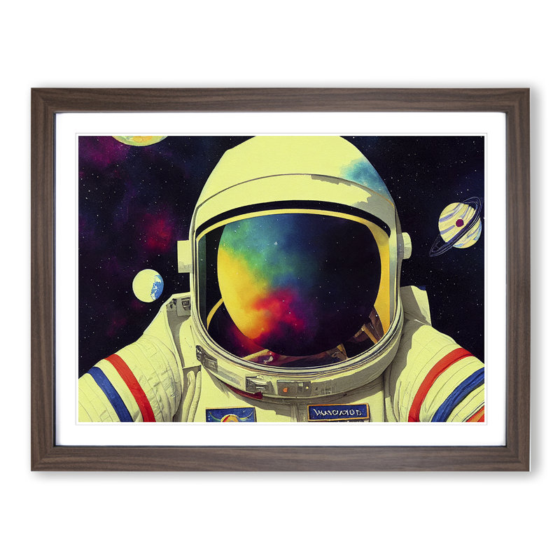 Colourful Astronaut Vol.2 - Framed Print, 34cm H x 46cm W x 2cm D, Walnut