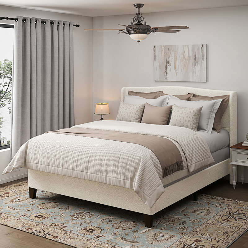 King Size Bed Frame With High Back Upholstered Headboard, King