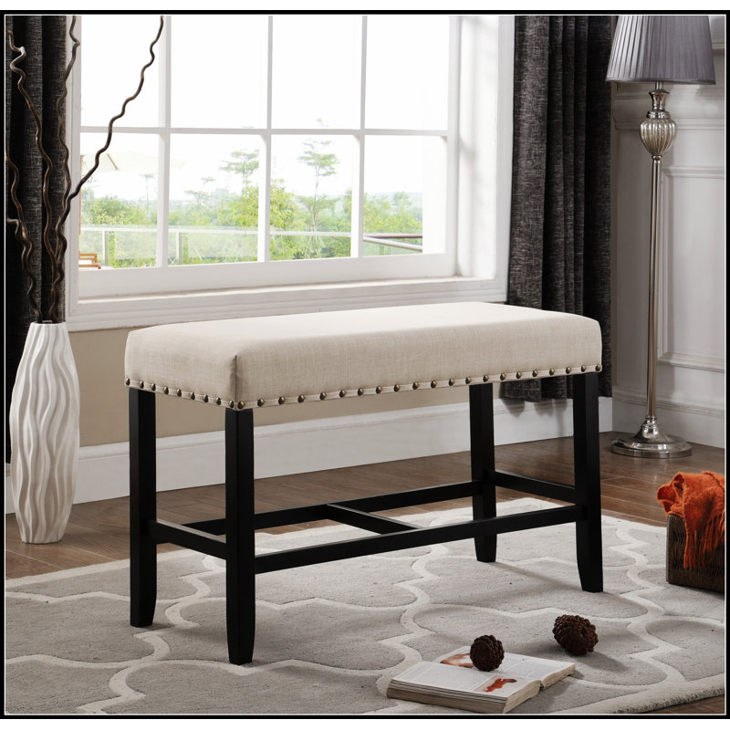 Biony Fabric Counter Height Dining Bench with Nailhead Trim, Tan