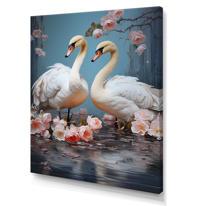 Art mural blanc, cygne blanc, sérénade III, Toile tendue, 44" H x 34" W