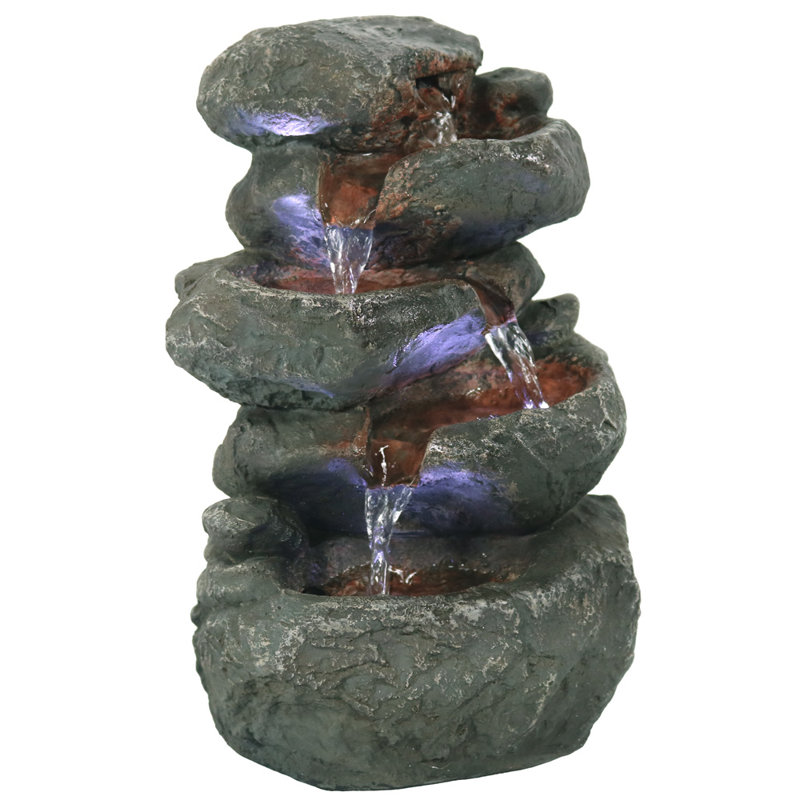 Light Grey Polyresin Stacked Rocks Tabletop Fountain with LED Lights