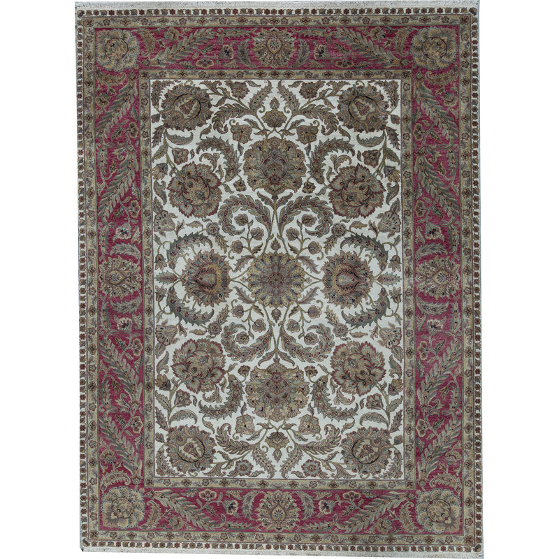 Tapis ivoire et rouge noué à la main de haute qualité