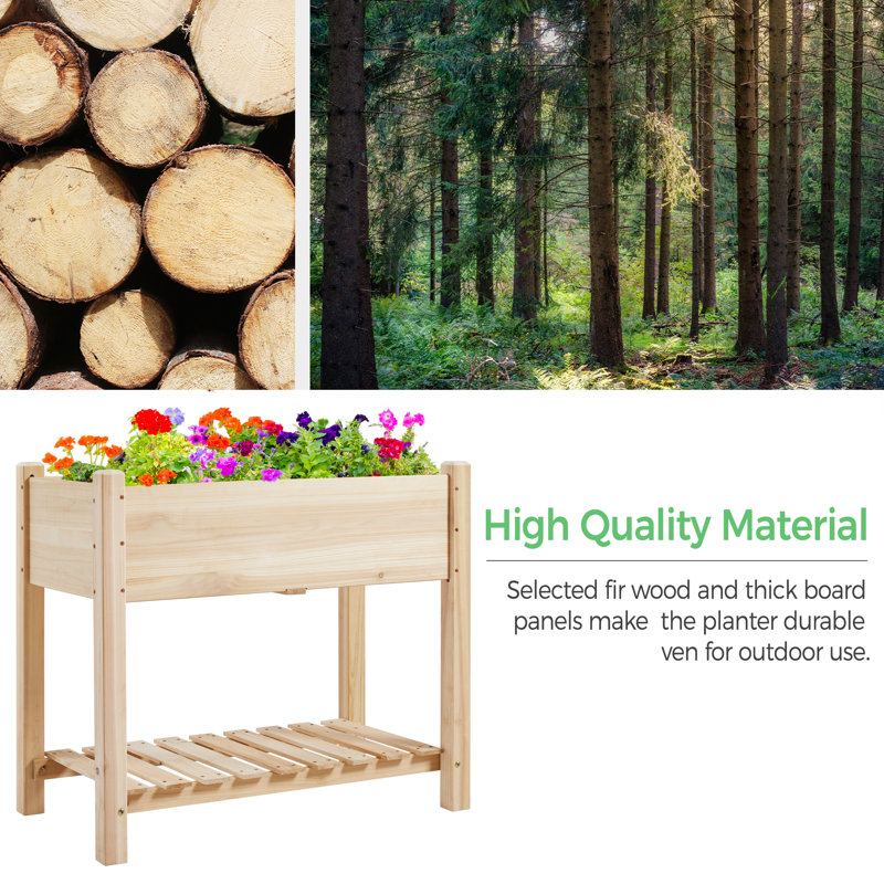 Colyt Fir Wood 2-Tier Raised Garden Bed with Drainage Holes, 29.5" H x 34" W x 18" D, Wood