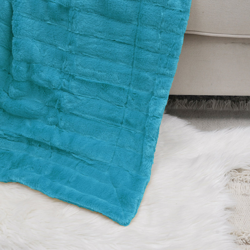 Tile Blue Faux Fur Sherpa Throw Blanket, 50" x 60"