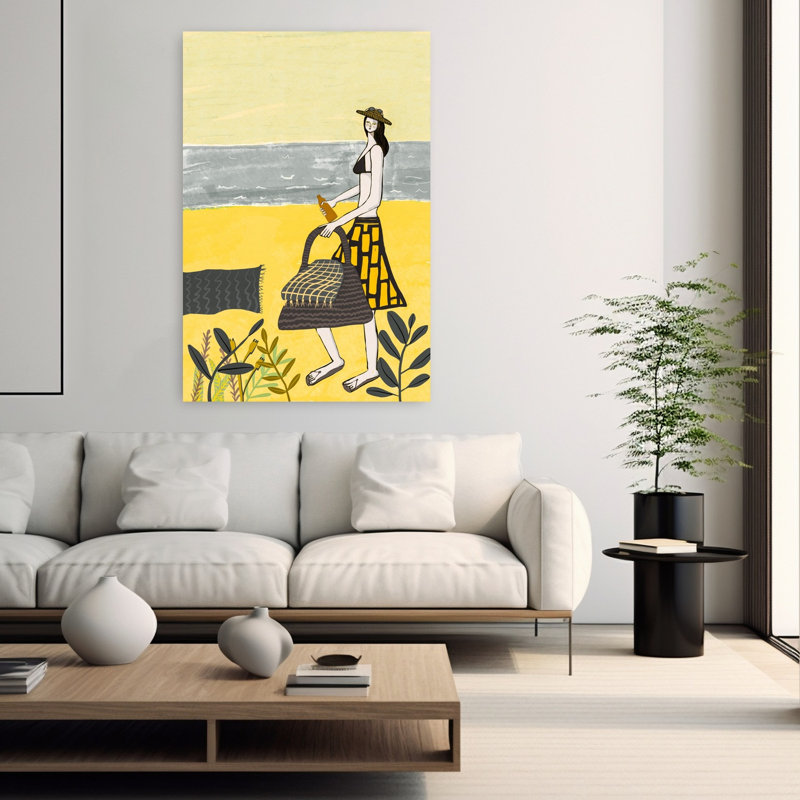 «Sunny Beach Walk», art mural côtier serein et tranquille abstrait, H 60 po x l 40 po