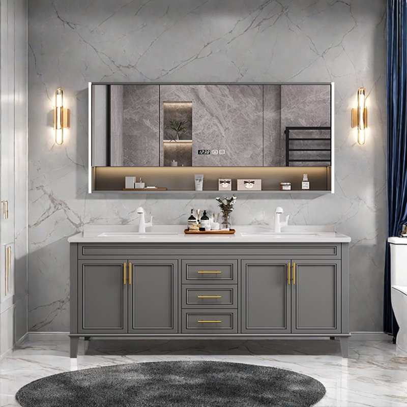 Armoire de salle de bain simple et moderne de style français, Gris foncé, 32.28'' H x 62.99'' W x 21.65'' D