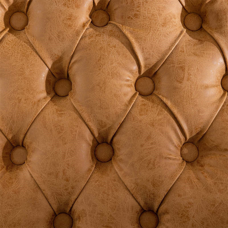 Chaise de salle à manger à structure française en bois massif avec boucle tirée à la main, similicuir, garniture cloutée et sièges confortables