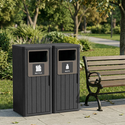 33.08"W  Waterproof Weather-Resistant Outdoor Indoor Resin Trash Can(Black)