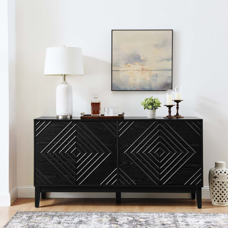 Buffet de ferme 60,5 "avec rangement et tablettes réglables, Noir
