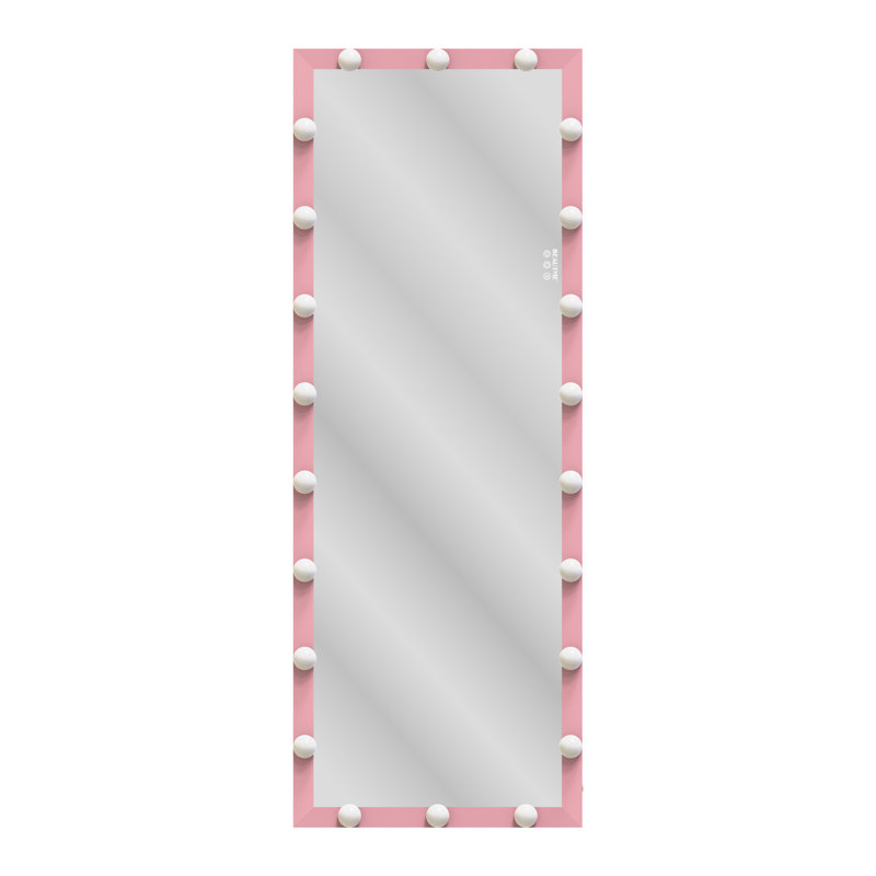 Miroir pleine grandeur avec lumières, miroir de meuble-lavabo complet, 3 modes de couleur, miroir mural de plancher debout pour le vestiaire, la chambre à coucher, rose 62,6 po x 23,3 po | Idée de cadeau