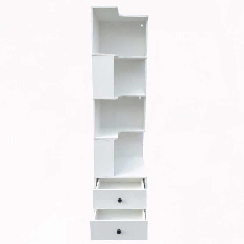 Bibliothèque d'angle avec tiroirs et lumières DEL, Blanc