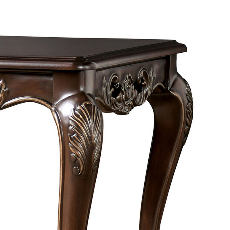 Table de bout Halie, 28 po, pieds Cabriole classiques, bois massif brun foncé