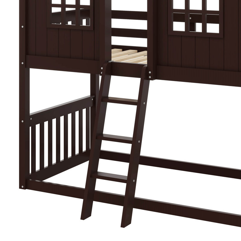 Posell Kids Twin Over Twin Bunk Bed, Espresso
