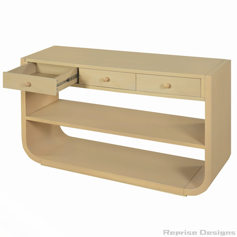 Console moderne avec 3 tiroirs à fermeture en douceur et 2 tablettes ouvertes, base en bois massif, table d'entrée pour le vestibule
