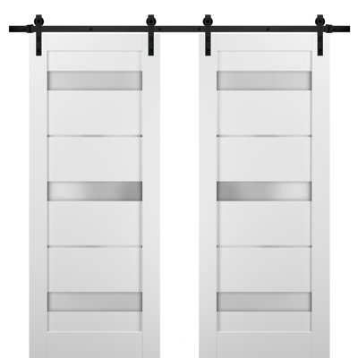 Quadro Frosted Glass Barn White Doors with Installation Hardware Kit