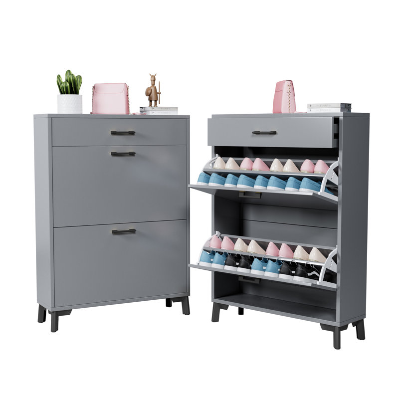 Versatile Shoe Storage Cabinet With Hidden Compartments And Stylish Design, Gray/Black