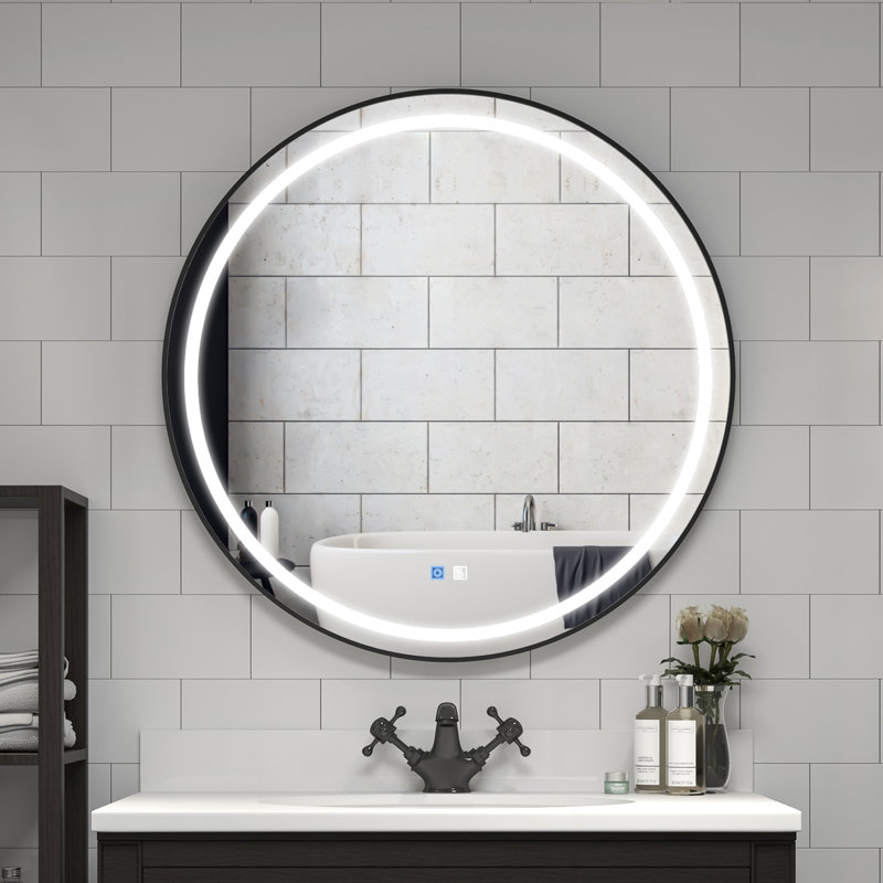 Glenolden Frameless LED Round Vanity Mirror with Lights, with Anti-Fog Dimmable Function, 32" x 32"