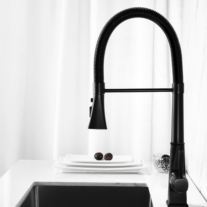 Pull Down Kitchen Faucet In Matte Black, Stainless Steel Fabricated, Rust Coating, 360 Rotating Nozzle For User- Water Supply Faucet, Black Design, Corrosion Layer, Easy Reach