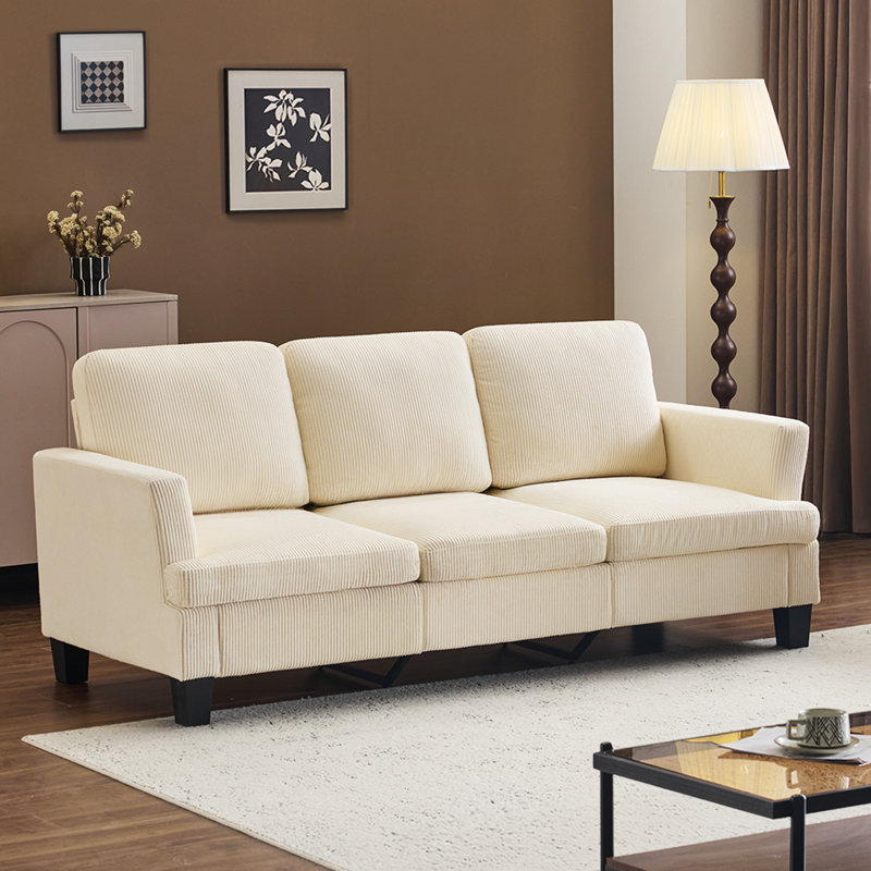 83.5" Upholstered Square Arm Suede Sofa, Beige