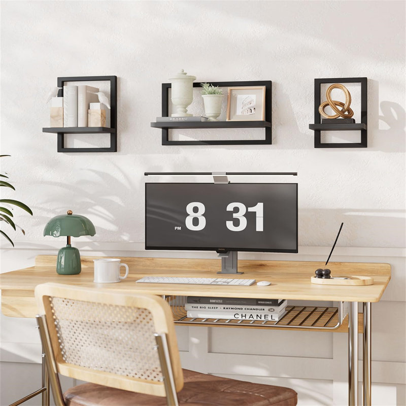 3 Piece Wood Bracket Shelf, Black