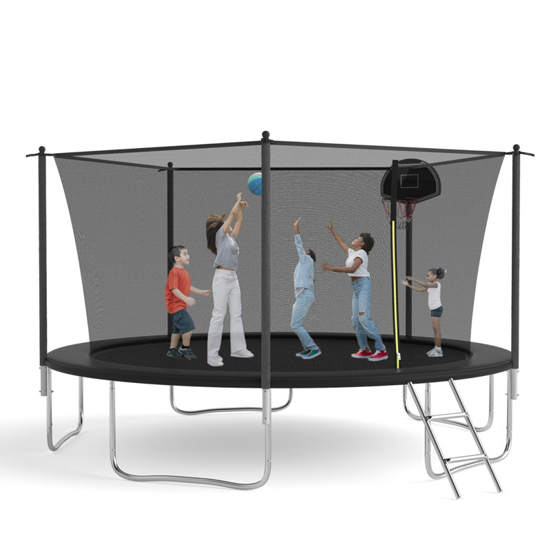 SENCHO GINSYTALIOR Round Backyard Trampoline with Safety Enclosure, Black