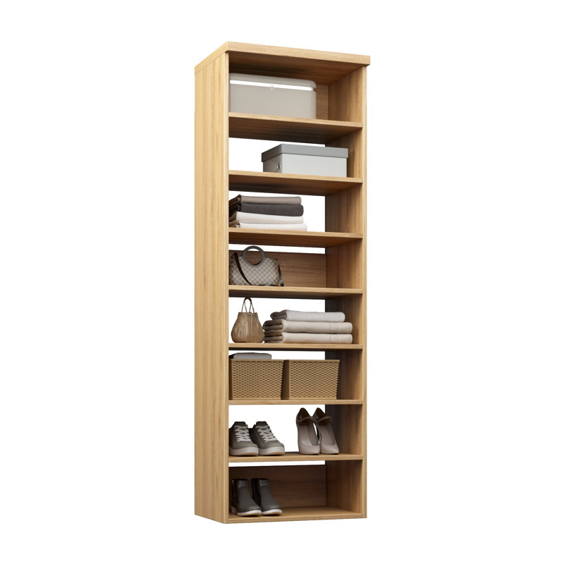 Natural Oak 25.5" Wall-Mounted Closet Section with 8 Shelves, 25.5, Natural Oak